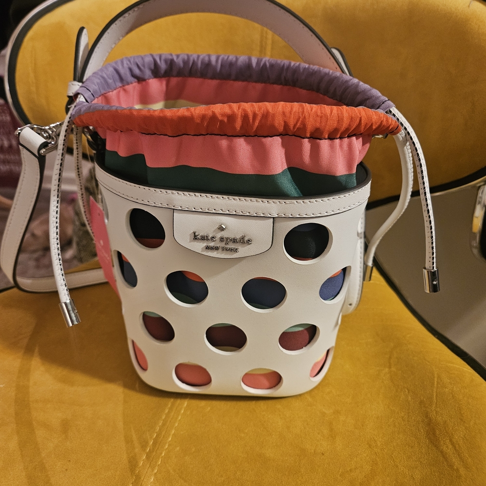 Kate Spade White and Multicolor Polka Dot Cutout Shoulder / Satchel Bag - Picture 6 of 6